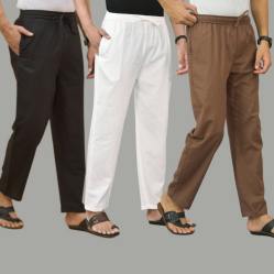Combo of 3 Black White and Rust Brown Cotton Men Pants-45653
