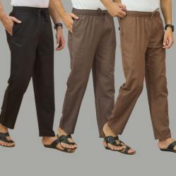 Combo of 3 Black Wood Brown and Rust Brown Cotton Men Pants-45703