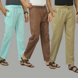 Combo of 3 Cyan Rust Brown and Beige Cotton Men Pants-45859