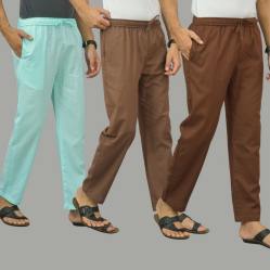 Combo of 3 Cyan Rust Brown and Coffee Brown Cotton Men Pants-45857