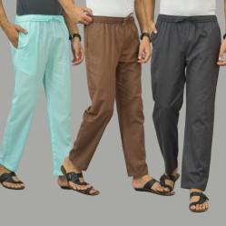 Combo of 3 Cyan Rust Brown and Dark Gray Cotton Men Pants-45858