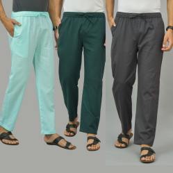 Combo of 3 Cyan Teal Blue and Dark Gray Cotton Men Pants-45852