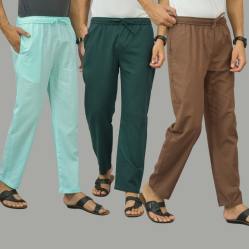Combo of 3 Cyan Teal Blue and Rust Brown Cotton Men Pants-45850