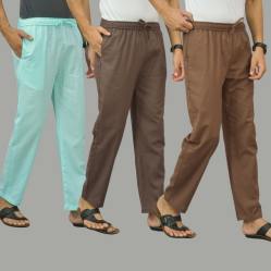 Combo of 3 Cyan Wood Brown and Rust Brown Cotton Men Pants-45843