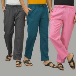 Combo of 3 Dark Gray Blue and Pink Cotton Men Pants-46039