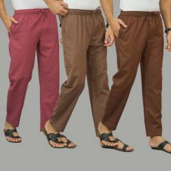 Combo of 3 Dark Red Rust Brown and Coffee Brown Cotton Men Pants-45906