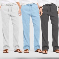 Combo of 3 Linen Loose Fit Men Pant Dark Gray-Blue and Light Gray-50355
