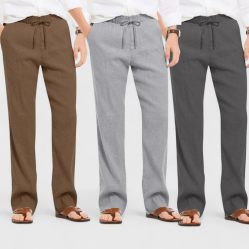 Combo of 3 Linen Loose Fit Men Pant Dark Gray-Gray and Brown-50430