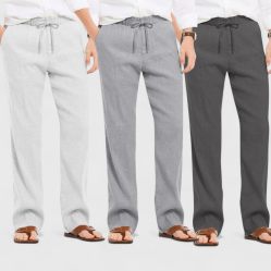 Combo of 3 Linen Loose Fit Men Pant Dark Gray-Gray and Light Gray-50366