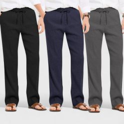 Combo of 3 Linen Loose Fit Men Pant Dark Gray-Navy Blue and Black-50401