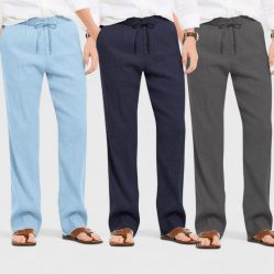 Combo of 3 Linen Loose Fit Men Pant Dark Gray-Navy Blue and Blue-50422