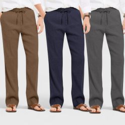 Combo of 3 Linen Loose Fit Men Pant Dark Gray-Navy Blue and Brown-50437