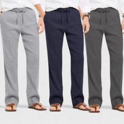 Combo of 3 Linen Loose Fit Men Pant Dark Gray-Navy Blue and Gray-50447
