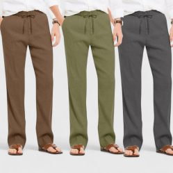 Combo of 3 Linen Loose Fit Men Pant Dark Gray-Olive Green and Brown-50439