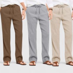 Combo of 3 Linen Loose Fit Men Pant Light Beige-Gray and Brown-50427