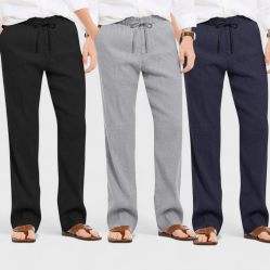 Combo of 3 Linen Loose Fit Men Pant Navy Blue-Gray and Black-50392