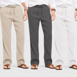 Combo of 3 Linen Loose Fit Men Pant White-Dark Gray and Light Beige-50457