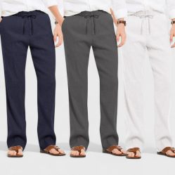 Combo of 3 Linen Loose Fit Men Pant White-Dark Gray and Navy Blue-50460