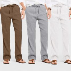 Combo of 3 Linen Loose Fit Men Pant White-Gray and Brown-50431