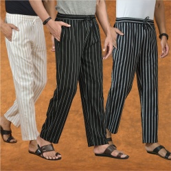 Combo of 3 Men Stripe Cotton Handloom Pant Black Black and Beige-15343