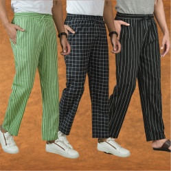 Combo of 3 Men Stripe Cotton Handloom Pant Black Black and Olive Green-15372