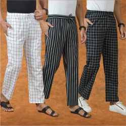 Combo of 3 Men Stripe Cotton Handloom Pant Black Black and White-15286