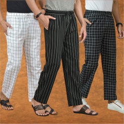 Combo of 3 Men Stripe Cotton Handloom Pant Black Black and White-15291