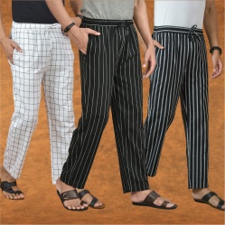 Combo of 3 Men Stripe Cotton Handloom Pant Black Black and White-15298
