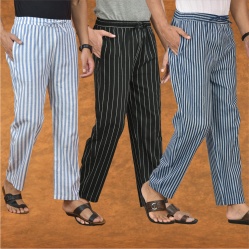 Combo of 3 Men Stripe Cotton Handloom Pant Black Blue and Blue-15261