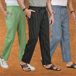 Combo of 3 Men Stripe Cotton Handloom Pant Black Blue and Olive Green-15397