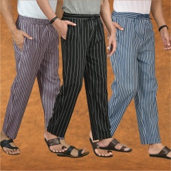 Combo of 3 Men Stripe Cotton Handloom Pant Black Blue and Purple-15471