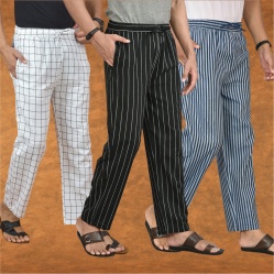 Combo of 3 Men Stripe Cotton Handloom Pant Black Blue and White-15316
