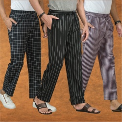 Combo of 3 Men Stripe Cotton Handloom Pant Black Purple and Black-15418