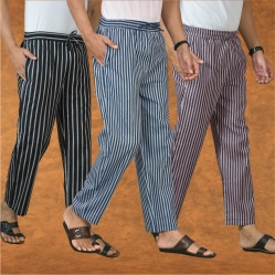 Combo of 3 Men Stripe Cotton Handloom Pant Black Purple and Black-15439