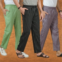 Combo of 3 Men Stripe Cotton Handloom Pant Black Purple and Olive Green-15390