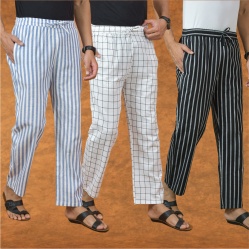 Combo of 3 Men Stripe Cotton Handloom Pant Black White and Blue-15203