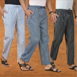 Combo of 3 Men Stripe Cotton Handloom Pant Blue Black and Blue-15242