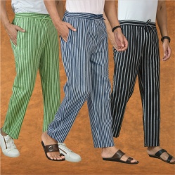 Combo of 3 Men Stripe Cotton Handloom Pant Blue Black and Olive Green-15378