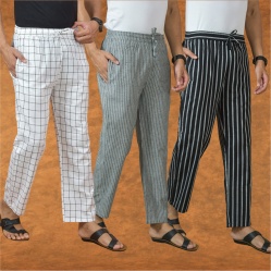 Combo of 3 Men Stripe Cotton Handloom Pant Gray Black and White-15294