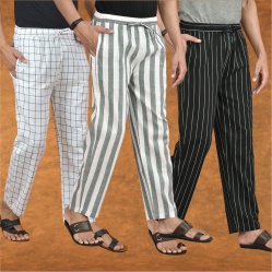 Combo of 3 Men Stripe Cotton Handloom Pant Gray Black and White-15320
