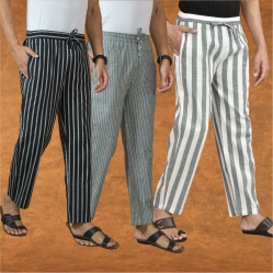 Combo of 3 Men Stripe Cotton Handloom Pant Gray Gray and Black-15436