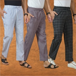 Combo of 3 Men Stripe Cotton Handloom Pant Purple Black and Blue-15233