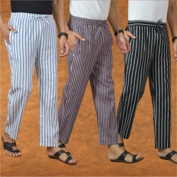 Combo of 3 Men Stripe Cotton Handloom Pant Purple Black and Blue-15240