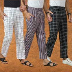 Combo of 3 Men Stripe Cotton Handloom Pant Purple Black and White-15288