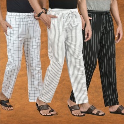 Combo of 3 Men Stripe Cotton Handloom Pant White Black and White-15319