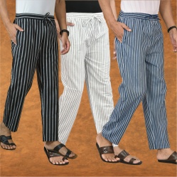 Combo of 3 Men Stripe Cotton Handloom Pant White Blue and Black-15447