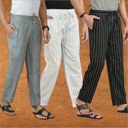 Combo of 3 Men Stripe Cotton Handloom Pant White Blue and Gray-15462