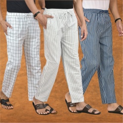Combo of 3 Men Stripe Cotton Handloom Pant White Blue and White-15317