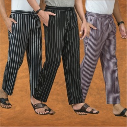 Combo of 3 Men Stripe Cotton Handloom Pant White Purple and Black-15440