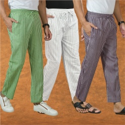 Combo of 3 Men Stripe Cotton Handloom Pant White Purple and Olive Green-15391